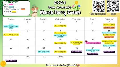 A colorful international calendar showing furry conventions across August and September 2026.