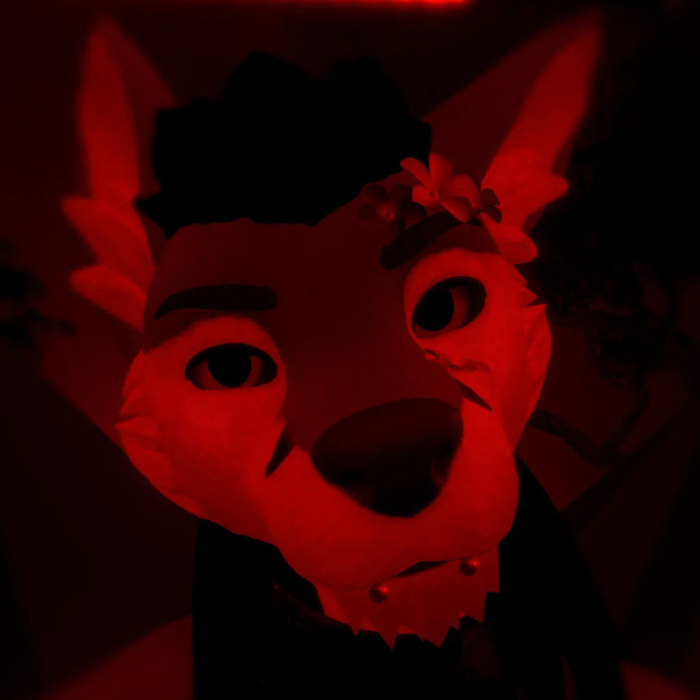 Red-lit wolf character representing Folf Aerie